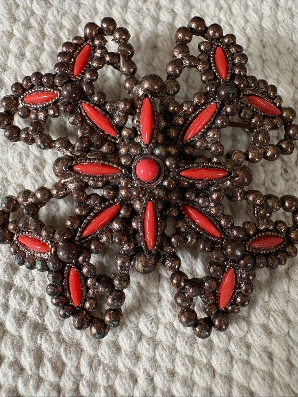 Vintage VTG Brooch Pin Coral Maltese Cross Southwestern Nautical Bohemian